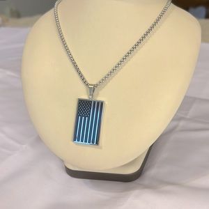 New Stainless Steel United States Pendant Necklace With Heavy Chain Link